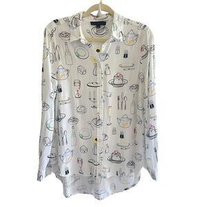 Jane & Delancey Restaurant Foodie Button Up Down Blouse Women’s Medium Chef